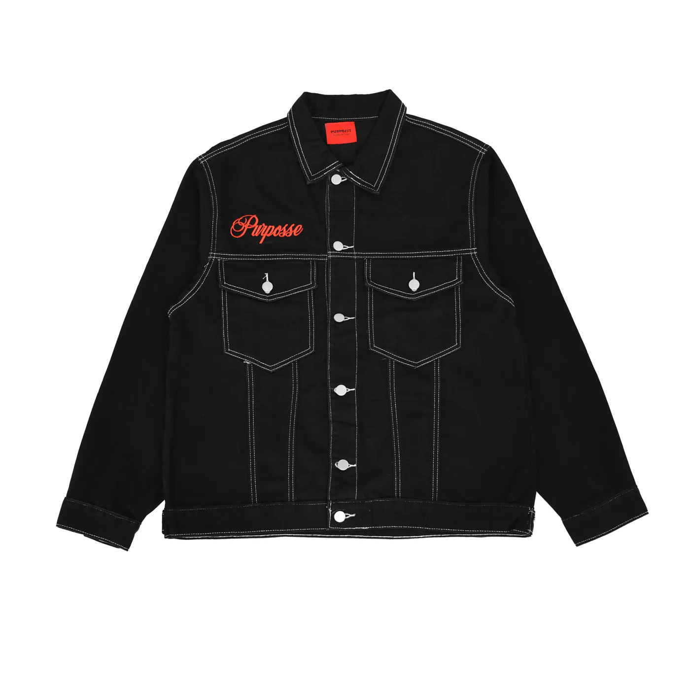Contrast Stitch Denim Jacket Black — foto 2