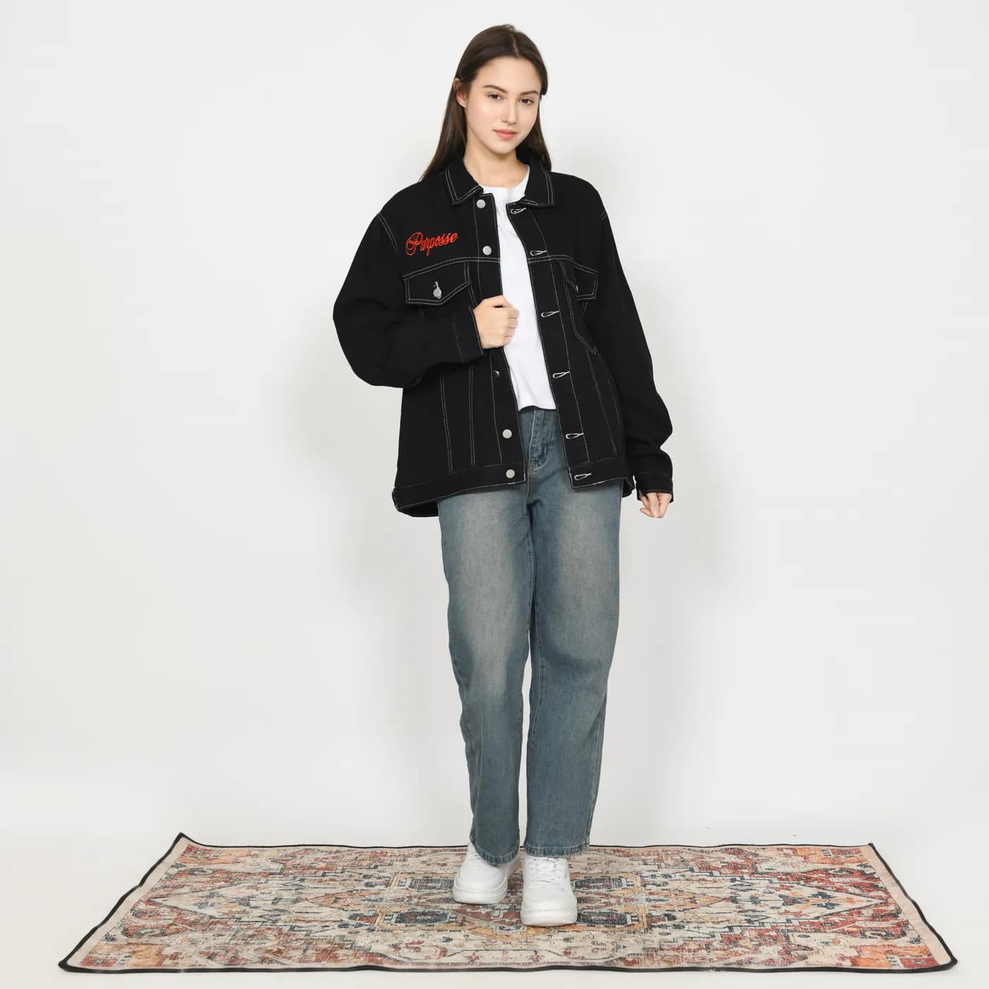 Contrast Stitch Denim Jacket Black — foto 4